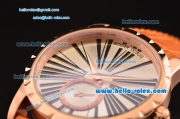 Roger Dubuis Excalibur 36 Miyota OS2064 Quartz Rose Gold Case Rose Gold Bezel with Orange Leather Strap White Dial