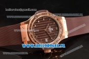 Hublot Big Bang Tutti Japanese Miyota Quartz Rose Gold Case with Brown Dial Stick Markers and Brown Rubber Strap