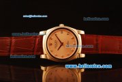 Rolex Cellini Swiss Quartz Rose Gold Case with Rose Gold Dial and Brown Leather Strap-Diamond Markers