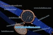 Patek Philippe Calatrava Miyota OS2035 Quartz Rose Gold Case with Blue Dial and Stick Markers