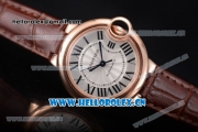 Cartier Ballon Bleu Medium Asia Automatic Rose Gold Case with Silver Dial Roman Numeral Markers and Brown Leather Strap (YF)