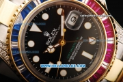 Rolex GMT Master II Swiss ETA 2836 Automatic Movement Black Dial with Colorful Diamond Bezel and Two Tone Strap