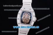 Richard Mille RM052 Miyota 9015 Automatic Ceramic Case with Skull Dial Dot Markers and White Rubber Strap