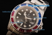 Rolex GMT Master II Rolex 3186 Automatic Movement Full Steel with Black Dial and Red/Blue Diamond Bezel
