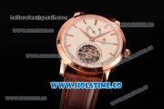 Vacheron Constantin Patrimony Swiss Tourbillon Manual Winding Rose Gold Case with White Dial Brown Alligator Strap and Stick Markers