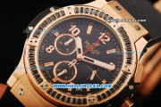 Hublot Big Bang Chronograph Miyota Quartz Movement Rose Gold Case with Black Dial - Black Diamond Bezel