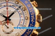 Rolex Yacht-Master II Chronograph Swiss Valjoux 7750 Automatic Yellow Gold Case with White Dial and Dots Markers Blue Bezel (JF)