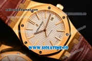 Audemars Piguet Royal Oak 39MM Miyota 9015 Automatic Yellow Gold Case with White Dial Brown Leather Strap and Stick Markers (BP)