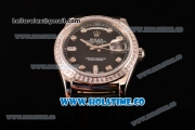 Rolex Day-Date Asia Automatic Steel Case with Diamonds Markers Black Dial - Diamonds Bezel (BP)