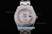 Rolex Day-Date Oyster Perpetual Automatic Full Diamond Bezel with White and Diamond Dial,Roman Marking-Big Calendar