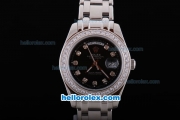 Rolex Day-Date Automatic With Diamond Marking and Diamond Bezel-Black Dial