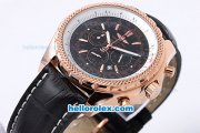 Breitling For Bentley Chronograph Quartz Movement Rose Gold Case and Bezel with Black Dial and Black Leather Strap