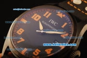 IWC Pilot Swiss Quartz PVD Case with Black Dial and Black Leather Strap-Orange Markers