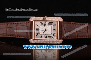 Cartier Tank Anglaise Miyota 9015 Automatic Rose Gold Case with Black Roman Numeral Markers and Silver Dial - Diamonds Bezel