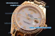 Rolex Day-Date Masterpiece 2813 Automatic Gold Case with White MOP Dial Diamond Bezel and Roman Numeral Markers ETA Coating