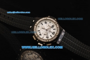 Hublot Big Bang Chronograph Swiss Quartz Movement White Dial with Diamond Bezel and Black Rubber Strap-Lady Model