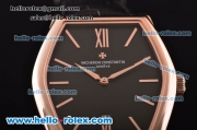 Vacheron Constantin Malte Japanese Miyota OS2035 Quartz Rose Gold Case with Black Leather Strap and Black Dial