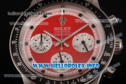 Rolex Daytona Vintage Chrono Miyota OS20 Quartz Steel Case/Bracelet with Point Markers and Red Dial - White Inner Bezel