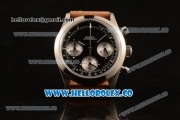 Rolex Explorer Chronograph Miyota OS20 Quartz Steel Case with Black Dial and Brown Leather Strap