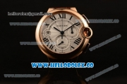 Cartier Ballon Bleu De Chrono Swiss Valjoux 7750 Automatic Rose Gold Case with White Dial Roman Numeral Markers and Genuine Leather Strap