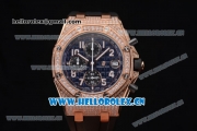 Audemars Piguet Royal Oak Offshore Seiko VK67 Quartz Rose Gold/Diamonds Case with Black Dial and Diamonds Bezel Black Rubber Strap