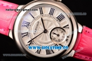 Cartier Ballon Bleu De Small Swiss Quartz Steel Case with White Dial Black Roman Numeral Markers and Hot Pink Leather Strap