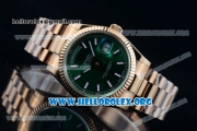 Rolex Day-Date Swiss ETA 2836 Automatic 18K Rose Gold Case with Green Dial Stick Markers and 18K Rose Gold Bracelet (BP)