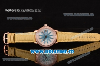 Blancpain Women Ultraplate Miyota 9015 Automatic Rose Gold Case with Diamonds Bezel MOP Dial and Yellow Leather Strap (G5)