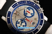 Ulysse Nardin Marine Swiss Valjoux 7750 Automatic Movement Steel Case with Silver Dial-Rubber Strap