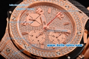 Hublot Big Bang Chrono Hub4100 Automatic Rose Gold Case with Diamond Dial Black Rubber Strap and Stick/Numeral Markers
