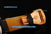 Omega Seamaster GMT Chronograph Miyota Quartz Movement Rose Gold Case with Black Bezel and Black Leather Strap