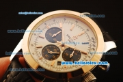 Breitling Transocean Quartz Steel Case with Rose Gold Bezel and White Dial-Black Leather Strap