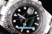 Rolex GMT-Master Oyster Perpetual Automatic Movement ETA Case with Ceramic Bezel-Black Dial and White Markers-SS Strap