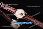 Rolex Cellini Tourbillon Swiss ETA 2824 Automatic Steel Case with Silver Stick Markers Brown Leather Strap and White Dial