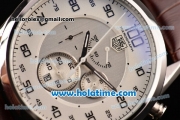 Tag Heuer Mikrograph Chrono Miyota OS10 Quartz Steel Case with Brown Leather Strap and White/Grey Dial