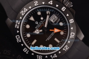 Rolex Explorer II Asia 2813 Automatic PVD Case with Black Dial and Black Rubber Strap - ETA Coating