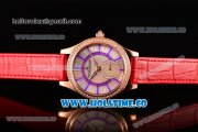 Jaeger-LeCoultre Lady Miyota Quartz Rose Gold Case with White MOP Dial Purple Stick Markers and Red Leather Strap - Diamonds Bezel