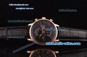 IWC Portuguese Chronograph Japanese Miyota OS10 Quartz Rose Gold Case with Black Leather Strap and Black Dial