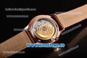 Vacheron Constantin Metiers d'Art Swiss ETA 2824 Automatic Rose Gold Case with White MOP Dial Brown Leather Strap and Diamonds Bezel