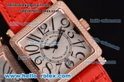 Franck Muller Master Square Swiss Quartz Rose Gold Case with White Dial Diamond bezel and Red Leather Strap