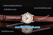 Vacheron Constantin Patrimony Swiss ETA 2824 Automatic Steel Case with Brown Leather Strap White Dial and Diamond Bezel