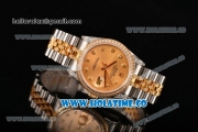 Rolex Datejust Swiss ETA 2836 Automatic Two Tone Case with Diamonds Bezel Gold Dial and Diamonds Markers (BP)