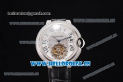 Cartier Ballon Bleu Tourbillon Swiss Tourbillon Manual Winding Steel/Diamonds Case with Diamonds Dial and Black Leather Strap Roman Numeral Markers