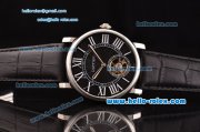 Cartier Rotonde De Tourbillon ST22 Automatic Steel Case with Black Dial and Black Leather Strap