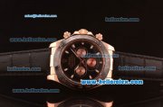 Rolex Daytona Automatic Full Rose Gold with PVD Bezel and Black Leather Strap-7750 Coating