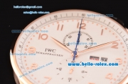 IWC Portuguese Chronograph Miyota OS10 Quartz Rose Gold Case with Black Rubber Strap White Dial and Numeral Markers