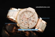 Hublot Big Bang Chronograph Swiss Valjoux 7750 Automatic Movement Rose Gold Case with White Ceramic Bezel and Rose Gold/Ceramic Strap