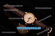 Patek Philippe Calatrava Miyota 9015 Automatic Yellow Gold Case with White Dial and Brown Leather Strap - Stick Markers