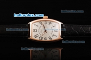 Franck Muller Casablanca Swiss ETA 2824 Automatic Movement Rose Gold Case with White Dial and Black Leather Strap