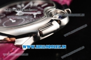 Cartier Ballon Bleu De Medium Chrono Miyota OS20 Quartz Steel Case with Burgundy Leather Strap and Roman Numeral Markers